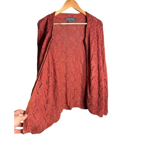 Icelandic Design Linen Cardigan Size Large Zip Up Open Knit Salmon Pink 1998 - Picture 5 of 11